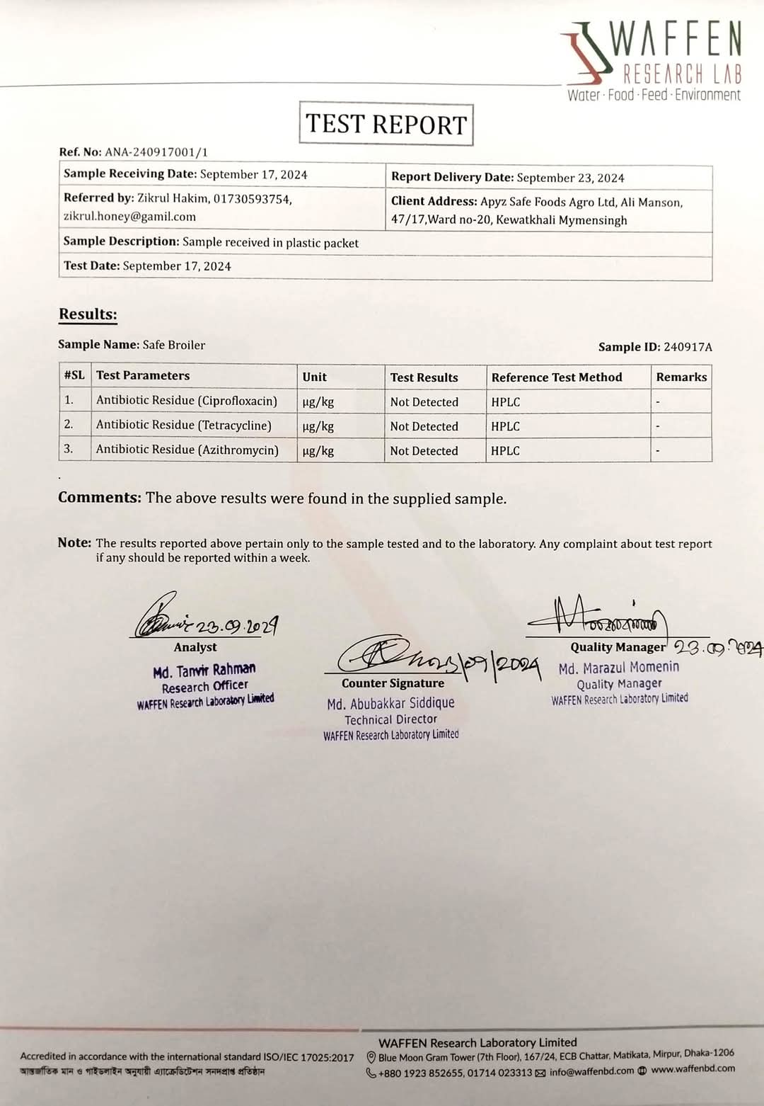 Antibiotic Residue Test